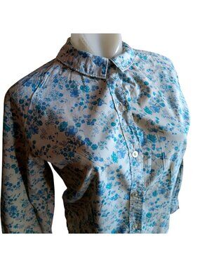 True Vintage Small 32 Top Distress Floral Button-Up Blouse Peter Pan Collar
